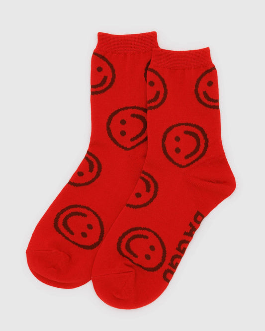 Red Happy Crew Socks