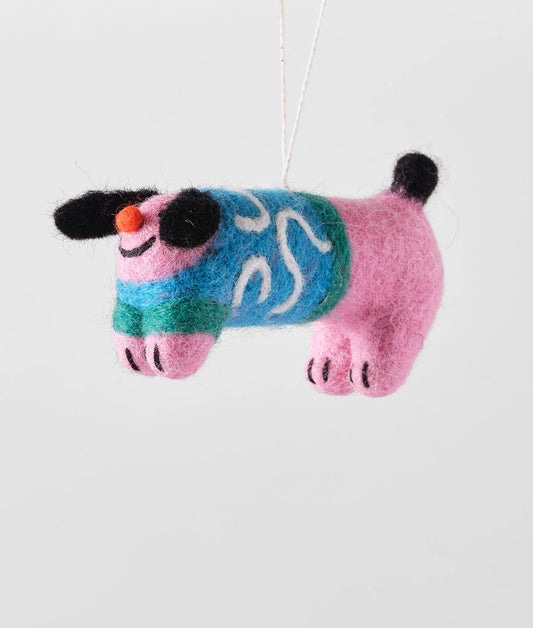 Stumpy, Dog with Abstract Jumper Felted Hanging Decoration