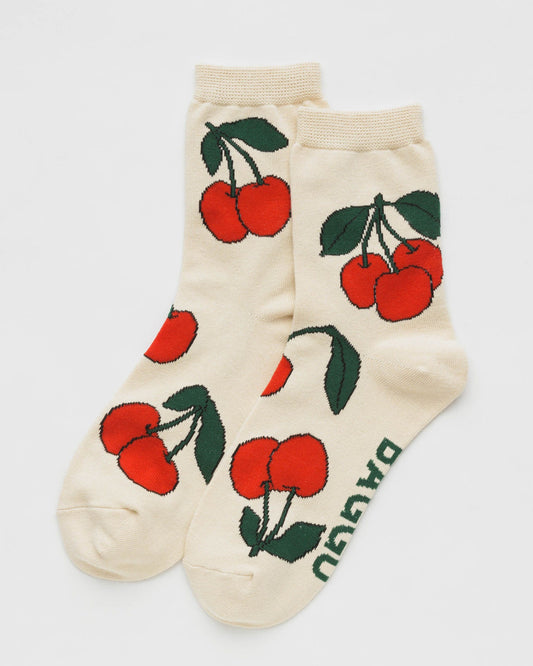 Ecru Cherry Crew Socks