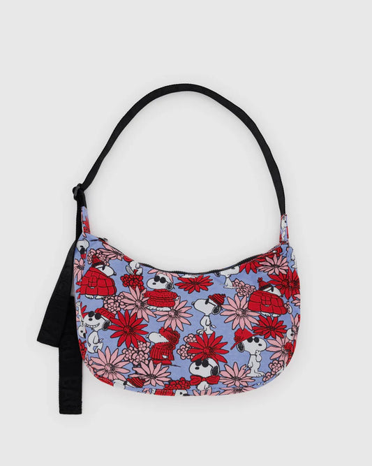 BAGGU Floral Snoopy Medium Nylon Crescent Bag